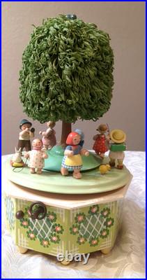 ERZGEBIRGE Wendt Kuhn THORENS Spring Music Box Children Carved Wood Germany Vtg