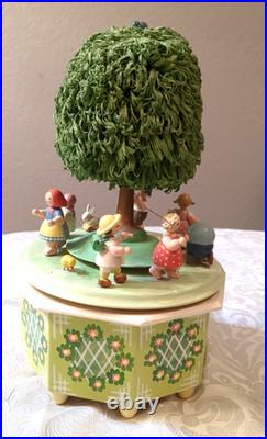 ERZGEBIRGE Wendt Kuhn THORENS Spring Music Box Children Carved Wood Germany Vtg