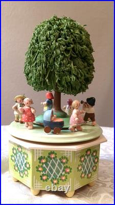 ERZGEBIRGE Wendt Kuhn THORENS Spring Music Box Children Carved Wood Germany Vtg