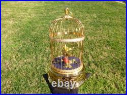EXC Vintage Swiss Reuge Singing Bird Cage Gold Filled Cage Two Birds Model