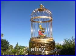 EXC Vintage Swiss Reuge Singing Bird Cage Gold Filled Cage Two Birds Model
