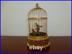 EXC Vintage Swiss Reuge Singing Bird Cage Gold Filled Cage Two Birds Model