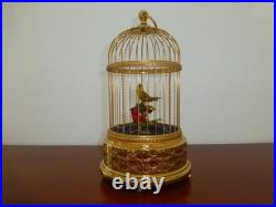 EXC Vintage Swiss Reuge Singing Bird Cage Gold Filled Cage Two Birds Model