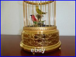 EXC Vintage Swiss Reuge Singing Bird Cage Gold Filled Cage Two Birds Model