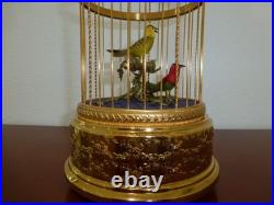 EXC Vintage Swiss Reuge Singing Bird Cage Gold Filled Cage Two Birds Model