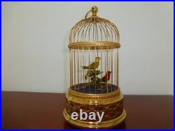 EXC Vintage Swiss Reuge Singing Bird Cage Gold Filled Cage Two Birds Model