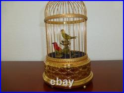 EXC Vintage Swiss Reuge Singing Bird Cage Gold Filled Cage Two Birds Model