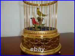 EXC Vintage Swiss Reuge Singing Bird Cage Gold Filled Cage Two Birds Model