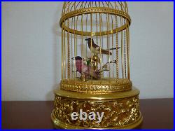 EXC Vintage Swiss Reuge Singing Bird Cage Gold Gilt Cage (Watch The Video)