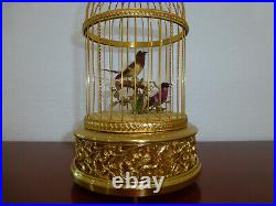 EXC Vintage Swiss Reuge Singing Bird Cage Gold Gilt Cage (Watch The Video)