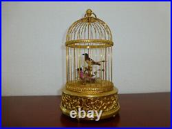 EXC Vintage Swiss Reuge Singing Bird Cage Gold Gilt Cage (Watch The Video)