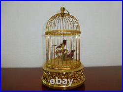 EXC Vintage Swiss Reuge Singing Bird Cage Gold Gilt Cage (Watch The Video)