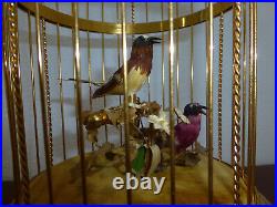 EXC Vintage Swiss Reuge Singing Bird Cage Gold Gilt Cage (Watch The Video)