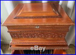 EXQUISITE ANTIQUE SPECIAL ORDER OLYMPIA 15.5 INCH DISC MUSIC BOX on CABINET NR