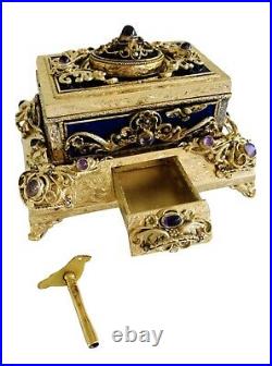 Early 20th Century Jeweled Enameled Gilt Bronze Singing Bird Box Automaton