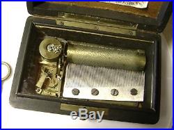 Early Small 3 Air Cylinder Music Box Swiss Antique with 63 notes, ex