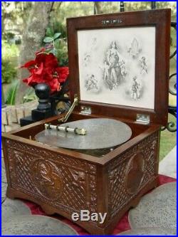 Elegant Gift Quality Antique Regina Music Box Very Fancy Carved Case. Al Meekins
