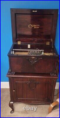 Empress Parlor Grand 15 and 14 disc Console Music Box with Cabinet 1897