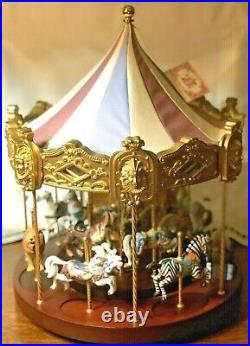 Enchanting San Francisco MUSIC BOX CAROUSEL Horses Circus Miniature Rotates