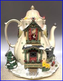 Enesco 1993 Teapot Bungalow Music Box'Twas The Night Before Christmas READ