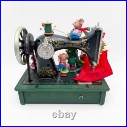 Enesco Homespun Holiday Mice Sewing Machine Music Box Plug Adapter 1993 Works