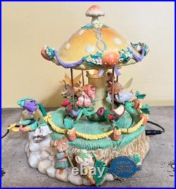 Enesco Rare MELODY MEADOW Lighted Musical Mushroom Mice Carousel Works READ
