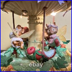 Enesco Rare MELODY MEADOW Lighted Musical Mushroom Mice Carousel Works READ
