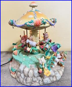 Enesco Rare MELODY MEADOW Lighted Musical Mushroom Mice Carousel Works READ