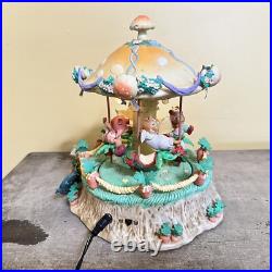 Enesco Rare MELODY MEADOW Lighted Musical Mushroom Mice Carousel Works READ