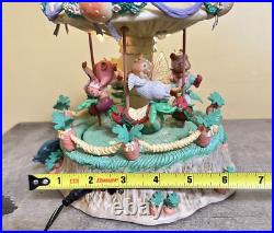 Enesco Rare MELODY MEADOW Lighted Musical Mushroom Mice Carousel Works READ
