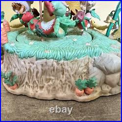 Enesco Rare MELODY MEADOW Lighted Musical Mushroom Mice Carousel Works READ