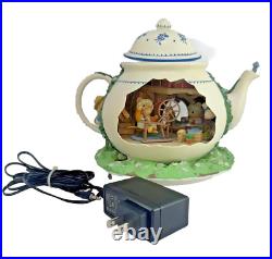 Enesco Teapot Bungalow Lighted Moving Music Box Oh What a Beautiful Morning