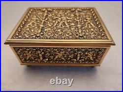 Erhard & Sohne Germany Art Nouveau Cherub Heavy Brass Music Box Trinket Jewelry