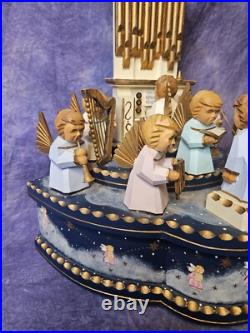 Erzgebirge Music Box Angel Organ Carved Wood Germany Vintage