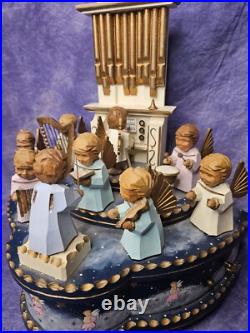 Erzgebirge Music Box Angel Organ Carved Wood Germany Vintage