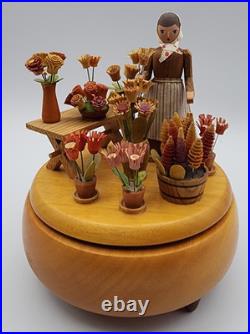 Erzgebirge Steinbach Music Box Blumenmarkt Flower Lady FLAWS READ BLUE