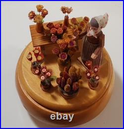 Erzgebirge Steinbach Music Box Blumenmarkt Flower Lady FLAWS READ BLUE