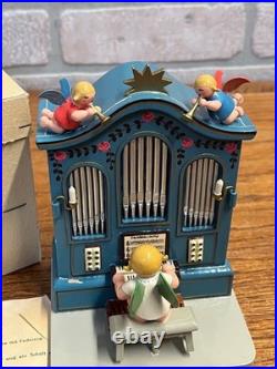 Erzgebirge Wooden Music Box Angel Playing Organ German Works