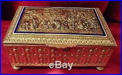 Exquisite Ormalu Reposee Enameled 3 Tune Music and Jewel Box