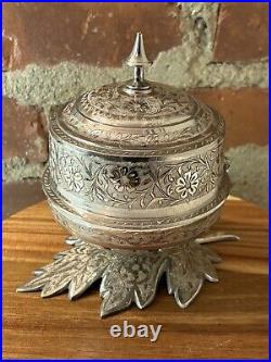 FRED ZIMBALIST Hand Etched Silver P. Trinket Swiss Thorens Music Box Rare Leaf