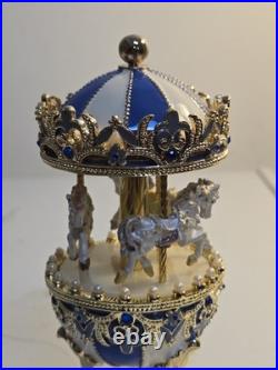 Faberge Musical Horse Carousel Egg Blue And White