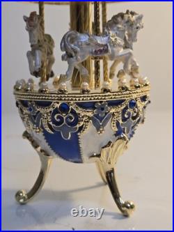 Faberge Musical Horse Carousel Egg Blue And White