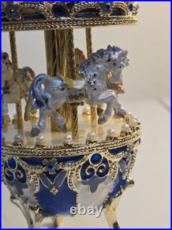 Faberge Musical Horse Carousel Egg Blue And White