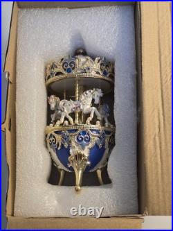 Faberge Musical Horse Carousel Egg Blue And White