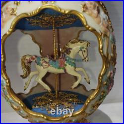 Franklin Mint Faberge Porcelain Musical Carousel Horse Egg 14K Gold Accents