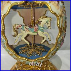Franklin Mint Faberge Porcelain Musical Carousel Horse Egg 14K Gold Accents