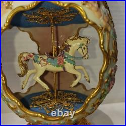 Franklin Mint Faberge Porcelain Musical Carousel Horse Egg 14K Gold Accents