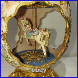Franklin Mint Faberge Porcelain Musical Carousel Horse Egg 14K Gold Accents