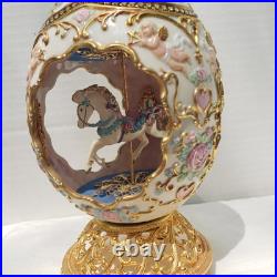 Franklin Mint Faberge Porcelain Musical Carousel Horse Egg 14K Gold Accents