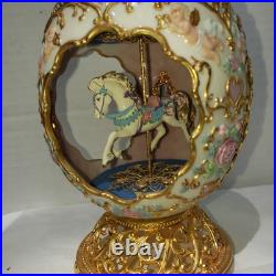 Franklin Mint Faberge Porcelain Musical Carousel Horse Egg 14K Gold Accents